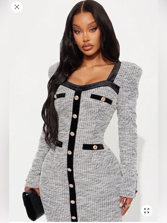 Fashion Nova Dresses & Skirts - Elegant Gray Tweed Bodycon Dress with Black Trim🐼